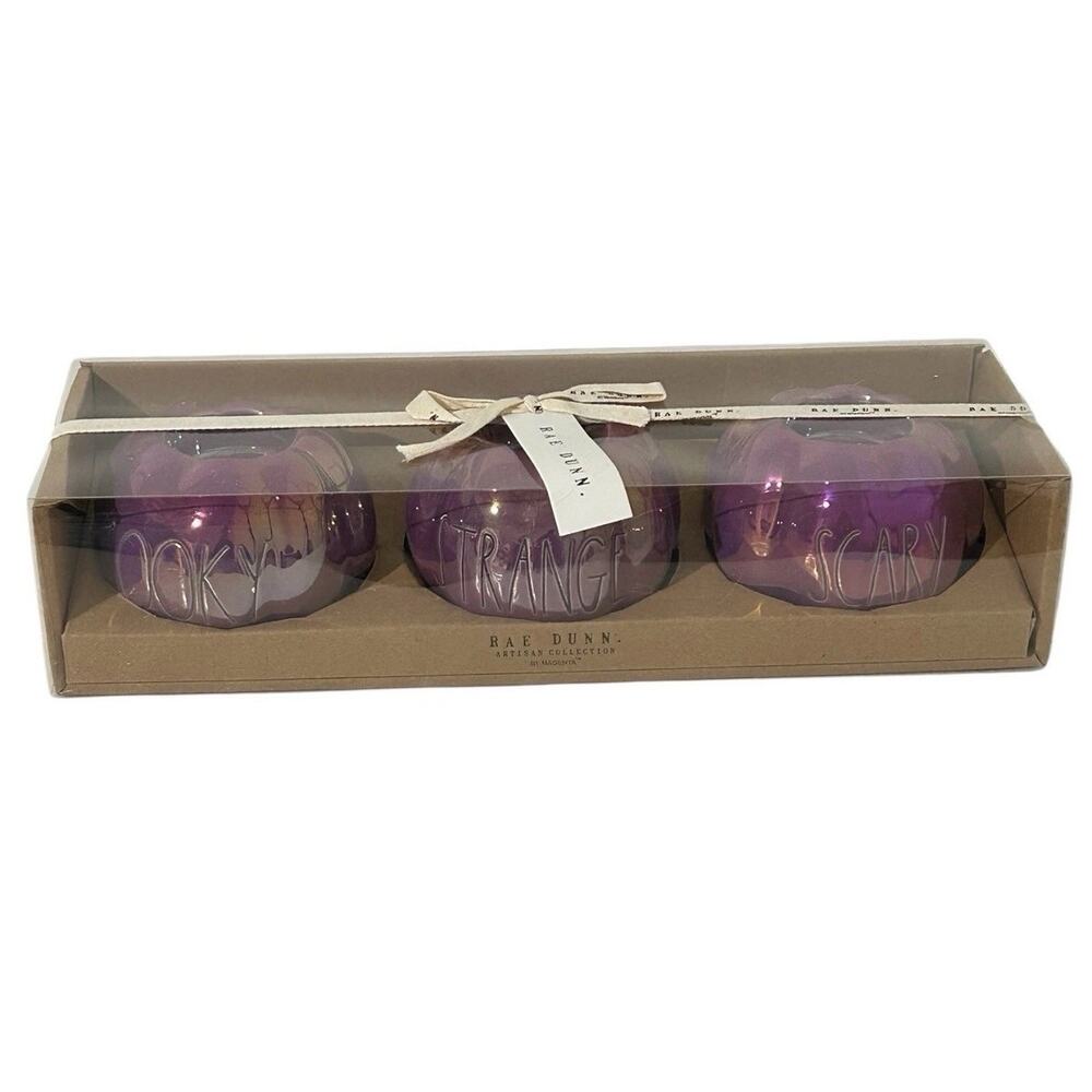 NWT Rae Dunn Purple Pumpkin Luster Tea Light Holders by Magenta Halloween Gift